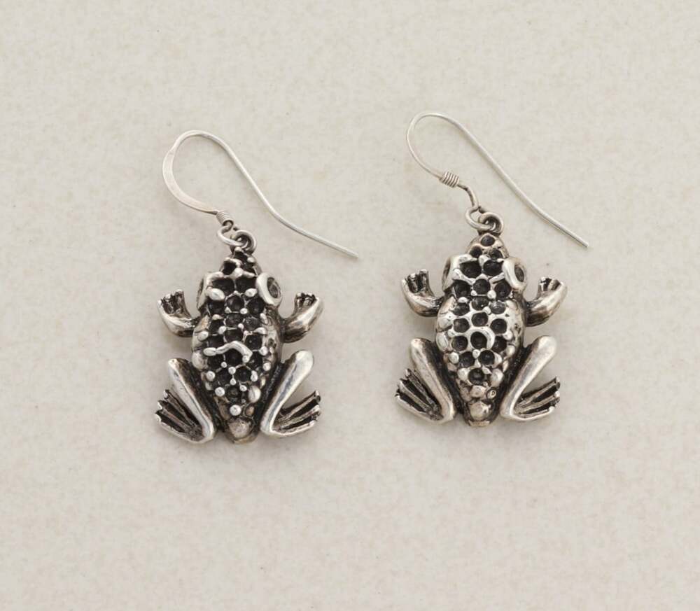Sterling Silver Frog Earrings Heavy Dangle Drop Earrings 1 1/2" x 3/4" inch